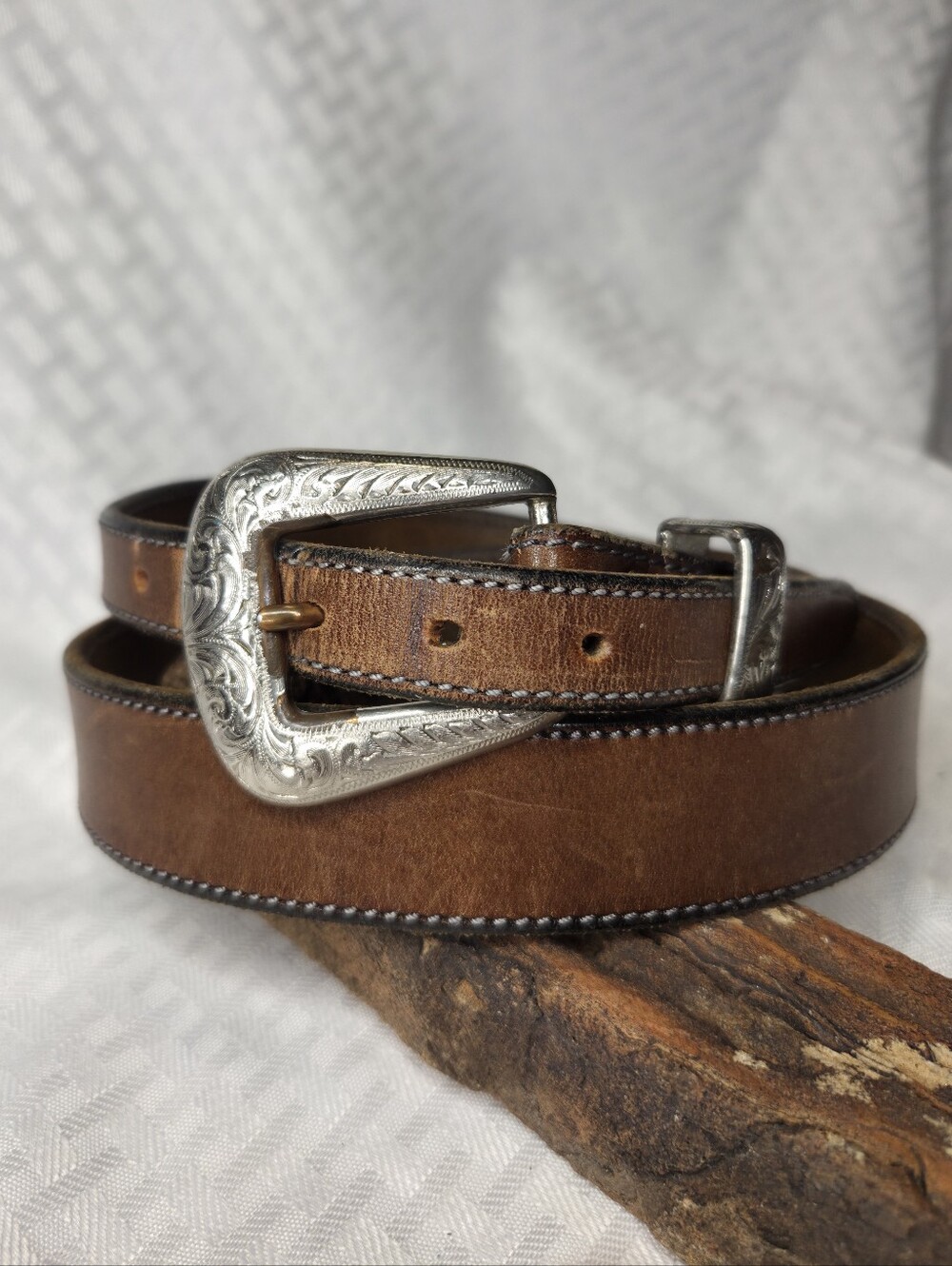 VTG Chacon Western Belt Ranger Taper Brown Leather & Nocona 1998 Western Buckle